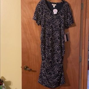NWT Motherhood Maternity dress, pretty  dark blue with pale pink accent (OLCC)